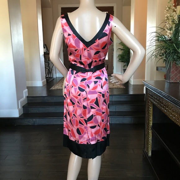 Marc Jacobs Silk Midi Dress 6 Pink Black Geometric Print Vintage Y2K Cocktail - Picture 4 of 16